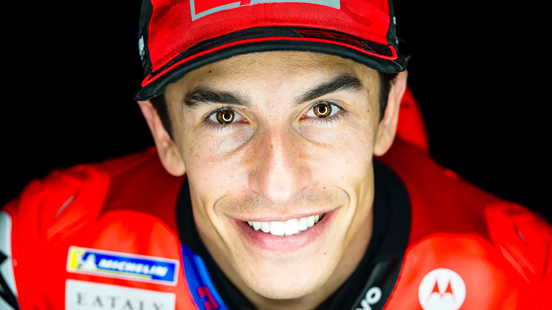 Close-up portrait of Marc Marquez smiling