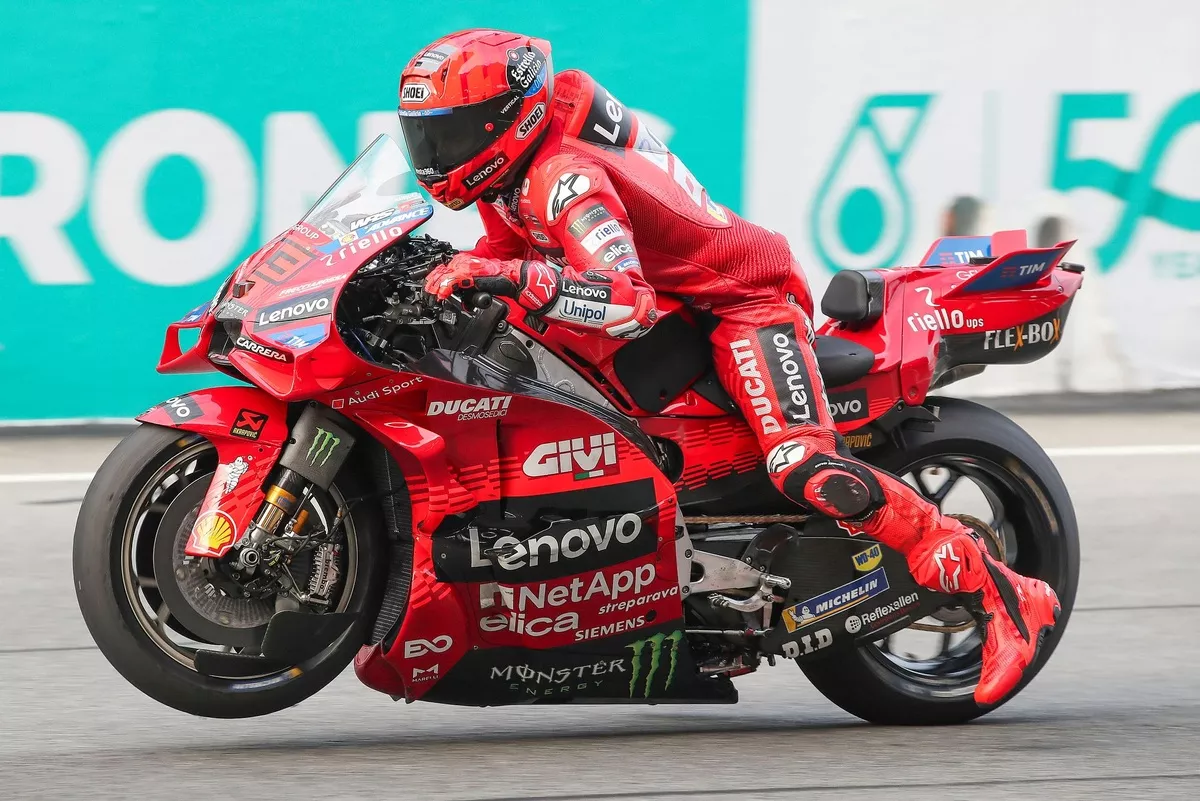 Intense cornering by Marc Marquez on Ducati
