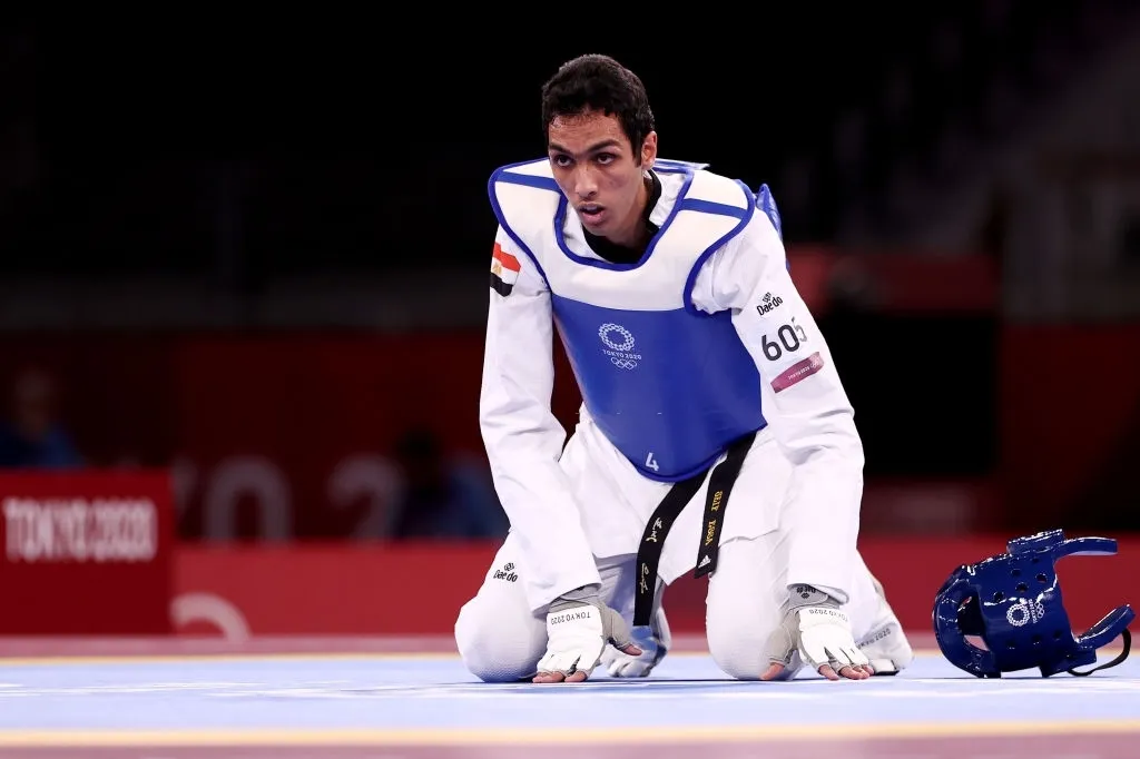 Seif Eissa Competing in Blue Gear at Olympic Taekwondo Match