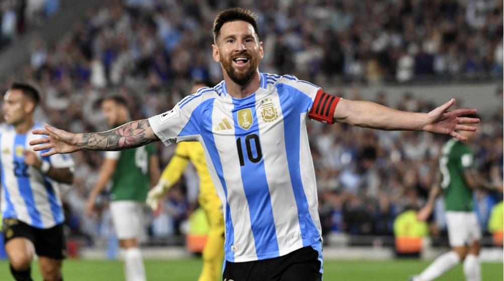 Lionel Messi Celebrates Goal with Argentina Captain Armband