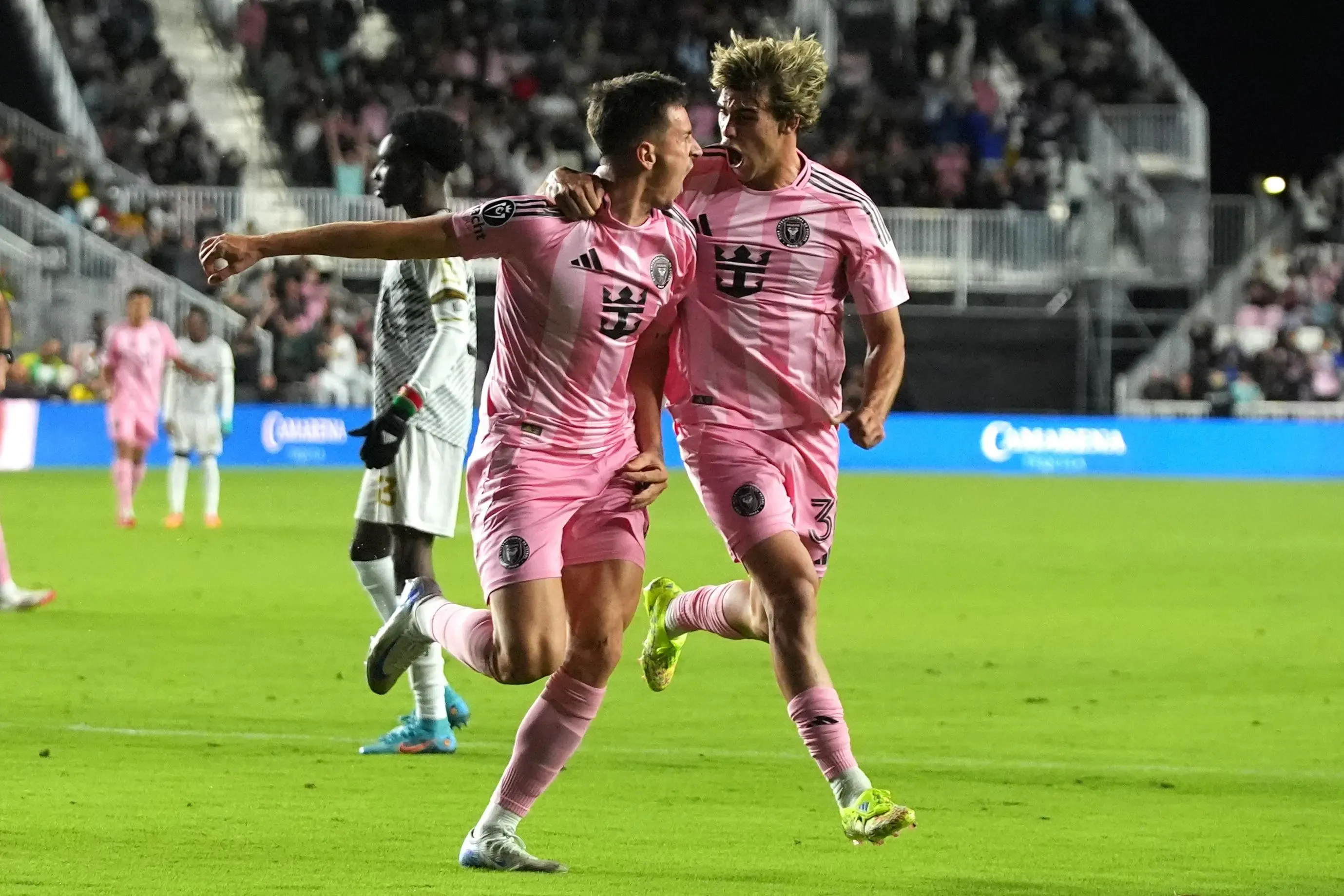 Tadeo Allende Celebrates Goal in Inter Miami Pink Kit