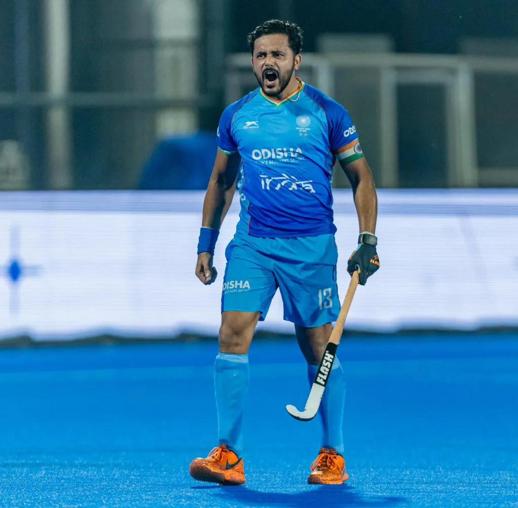 Harmanpreet Singh Celebrates Goal for India