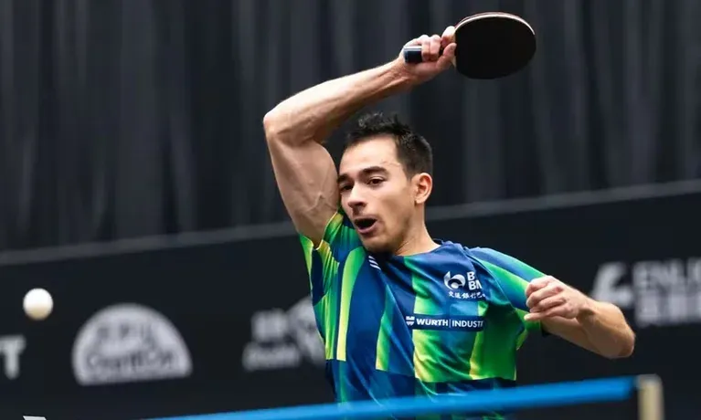 Hugo Calderano in Action During Competitive Match