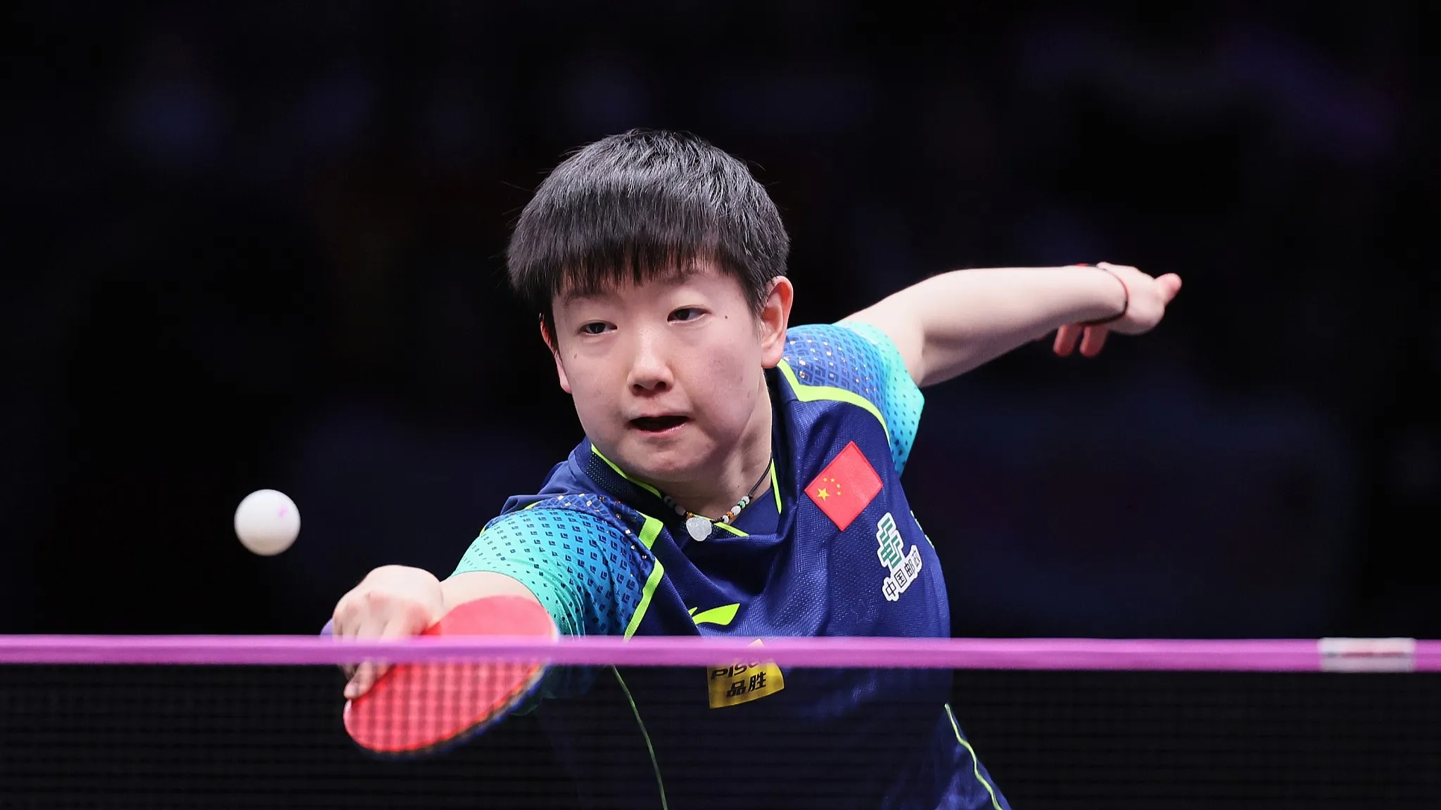 Focused Action Shot of Sun Yingsha Mid Rally