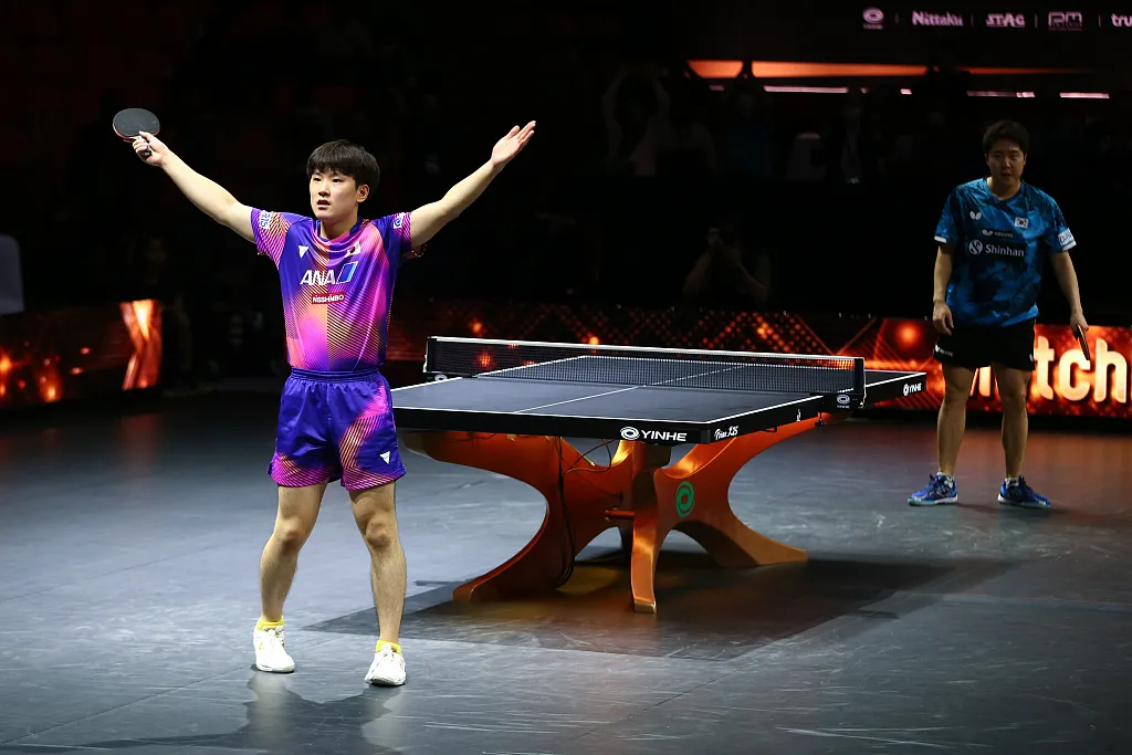 Tomokazu Harimoto Cheers After Winning Point