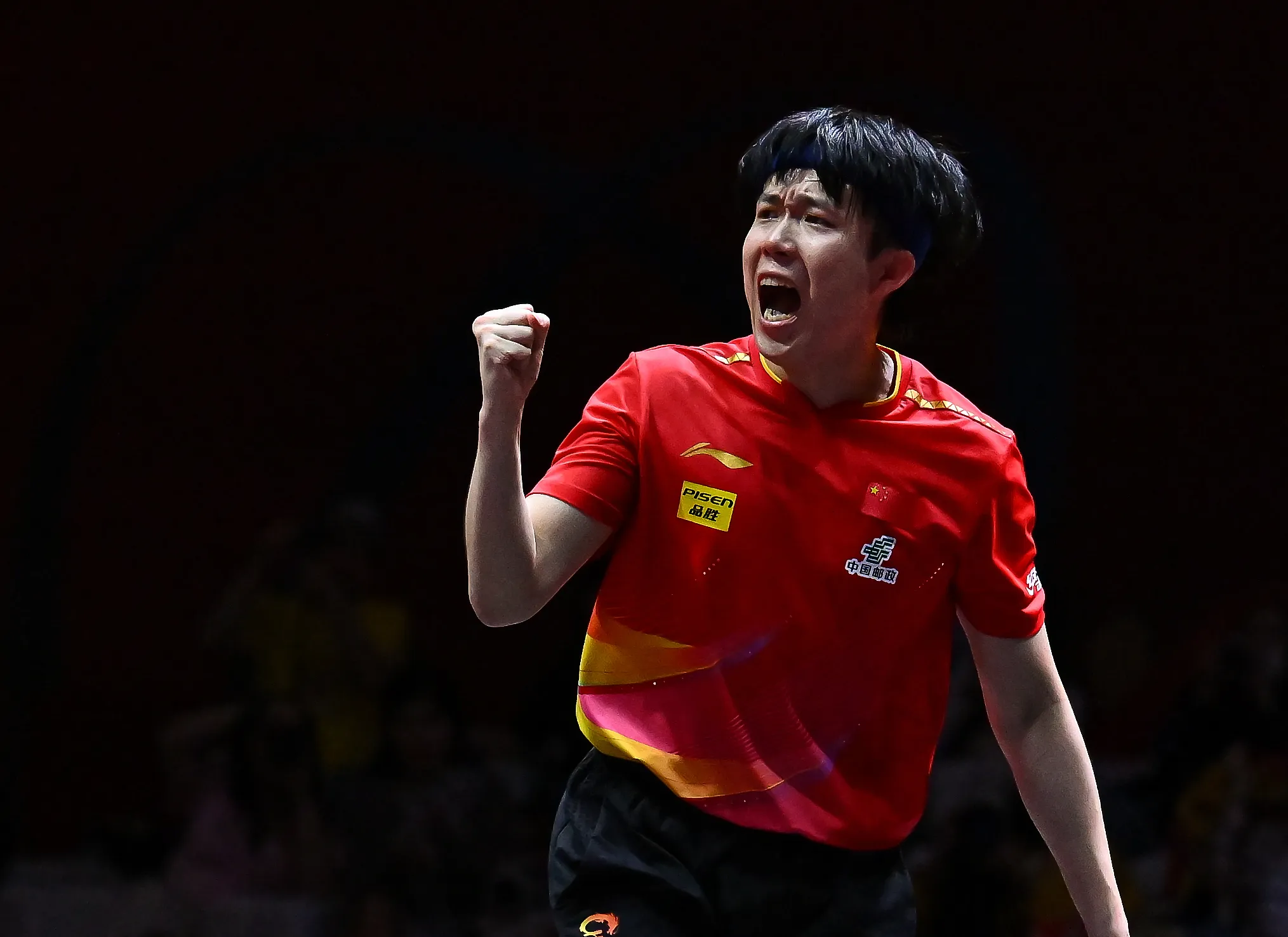 Wang Chuqin Focused in Table Tennis Match
