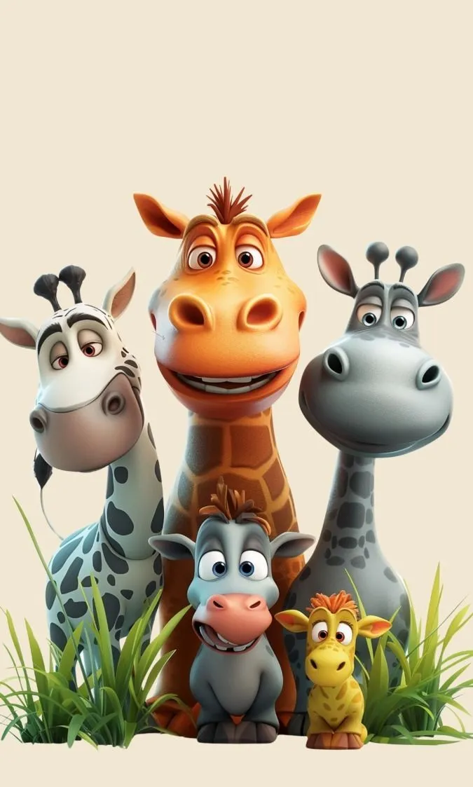 Adorable Cartoon Zoo Animals Grouped Together For a Photo