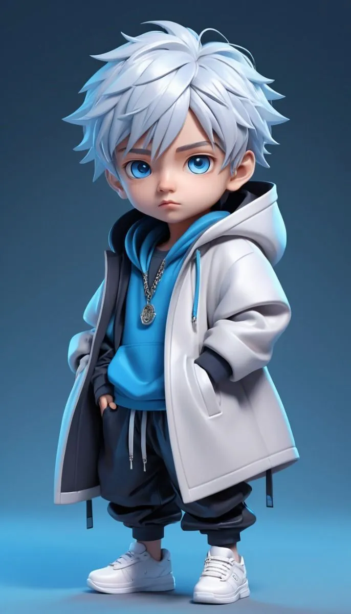 Boy with Spiky White Hair Wearing Layered Winter Clothes