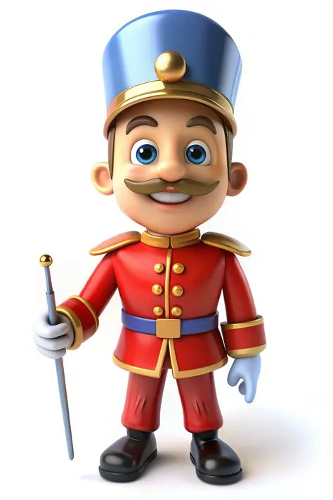 Cheerful Guard Holding Baton in Vibrant 3D Animation Style
