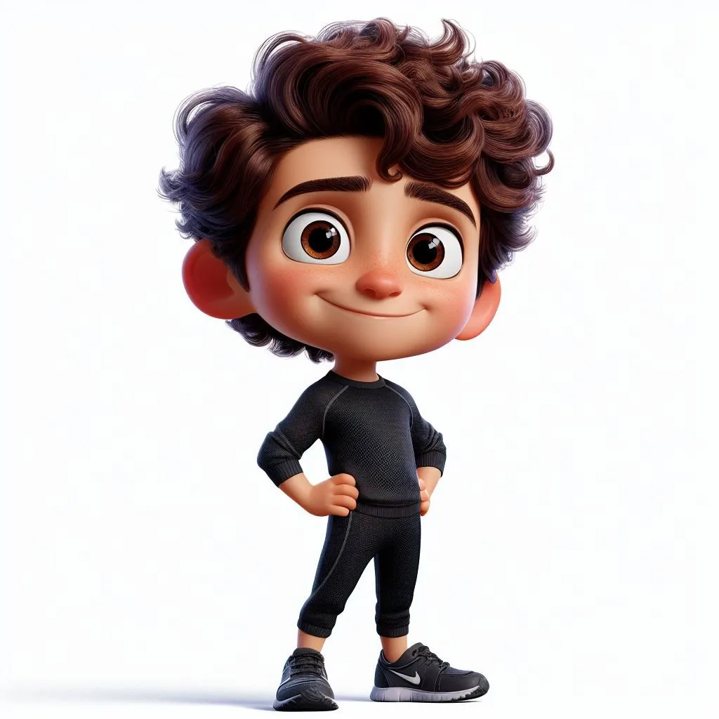 Confident Curly Haired Boy Posing with Hands on Hips Image