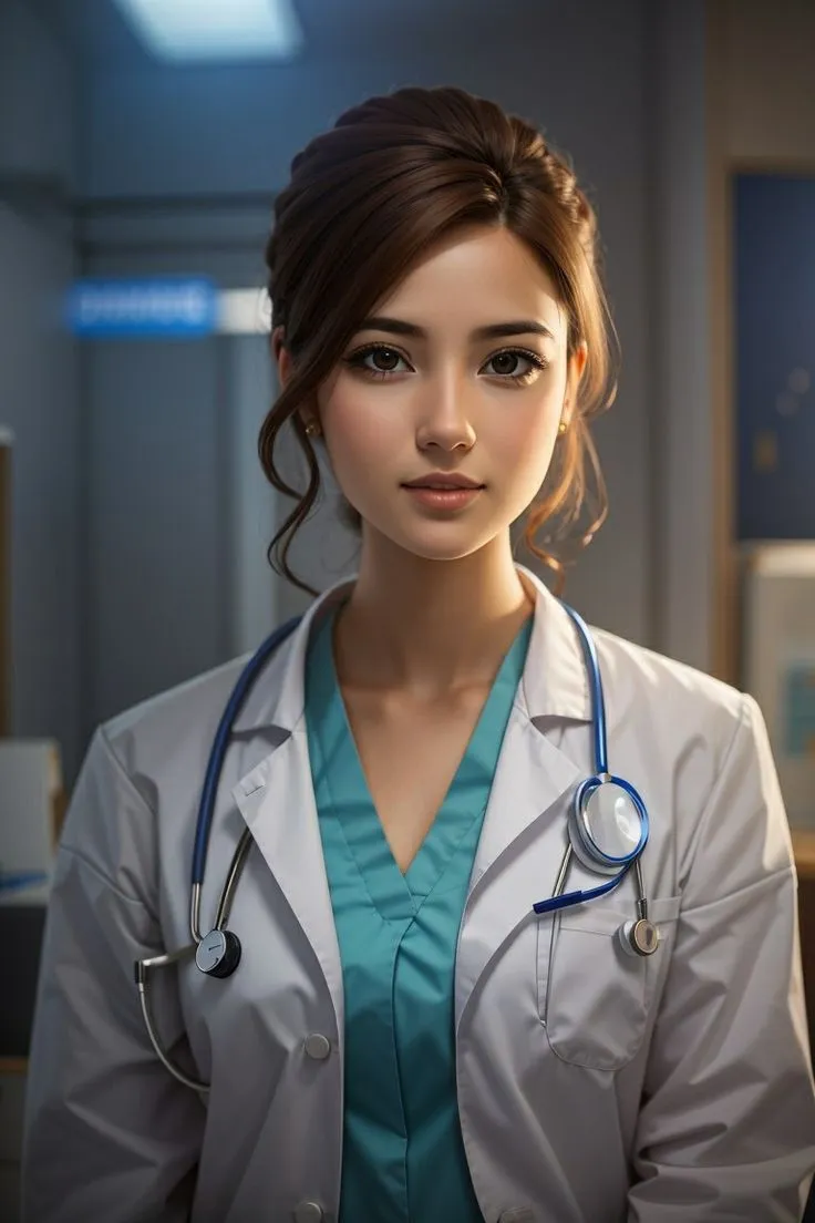 Confident Female Doctor Standing in Hospital Hallway Image