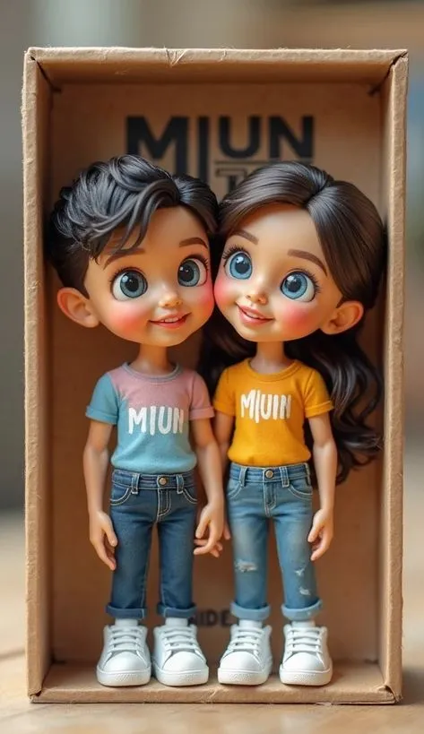 Cute Boy and Girl Dolls Inside a Cardboard Box Wallpaper