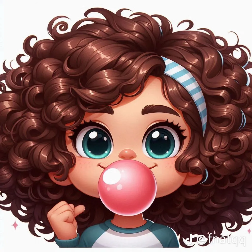 Cute Curly Hair Girl Blowing Pink Bubble Gum Free Wallpaper