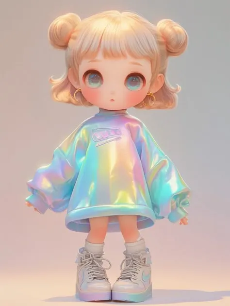 Cute Girl with Pigtails Wearing a Shiny Jacket and Sneakers