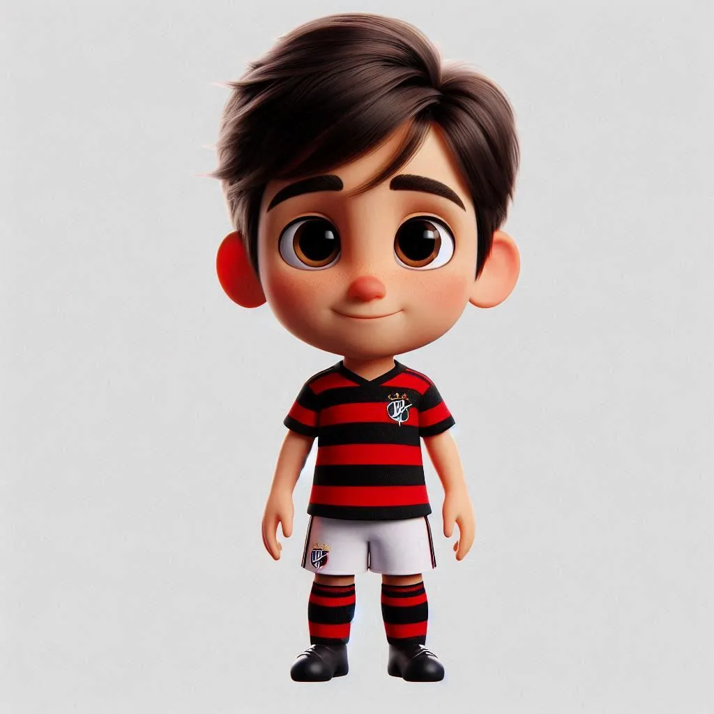 Cute Little Boy in Soccer Uniform with Big Brown Eyes Image