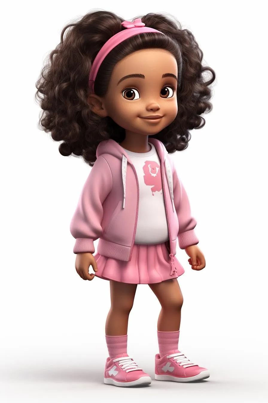 Cute Little Girl in a Pink Outfit with Curly Hair Smiling