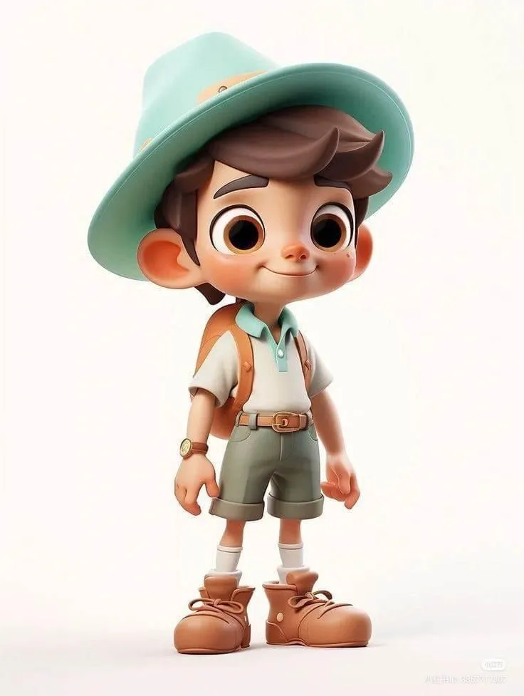 Cute Young Boy Explorer Wearing a Hat and Suspenders Image