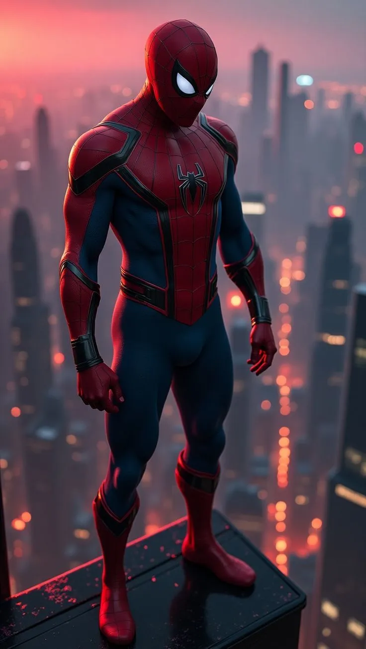 Detailed 3D Model Of Spider Man Standing on a Rooftop