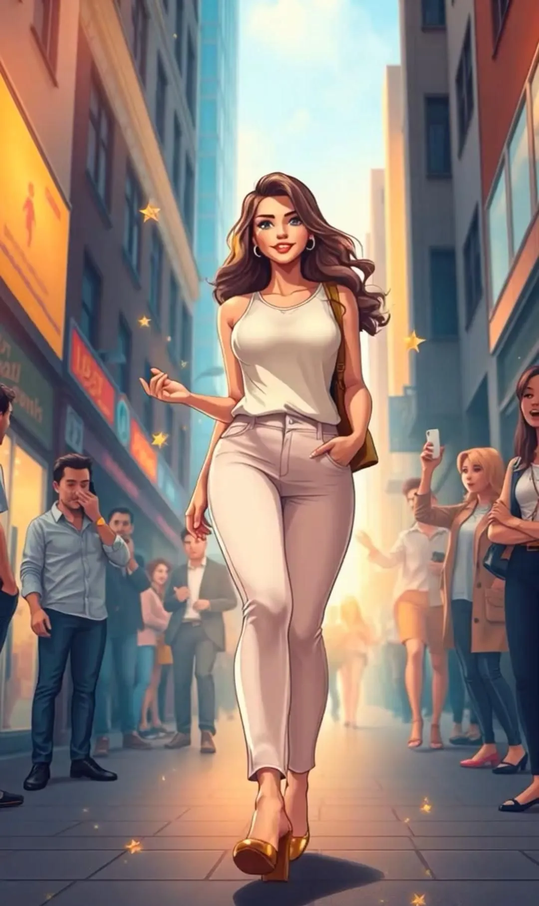 Elegant Woman Walking Confidently Down a City Street Image