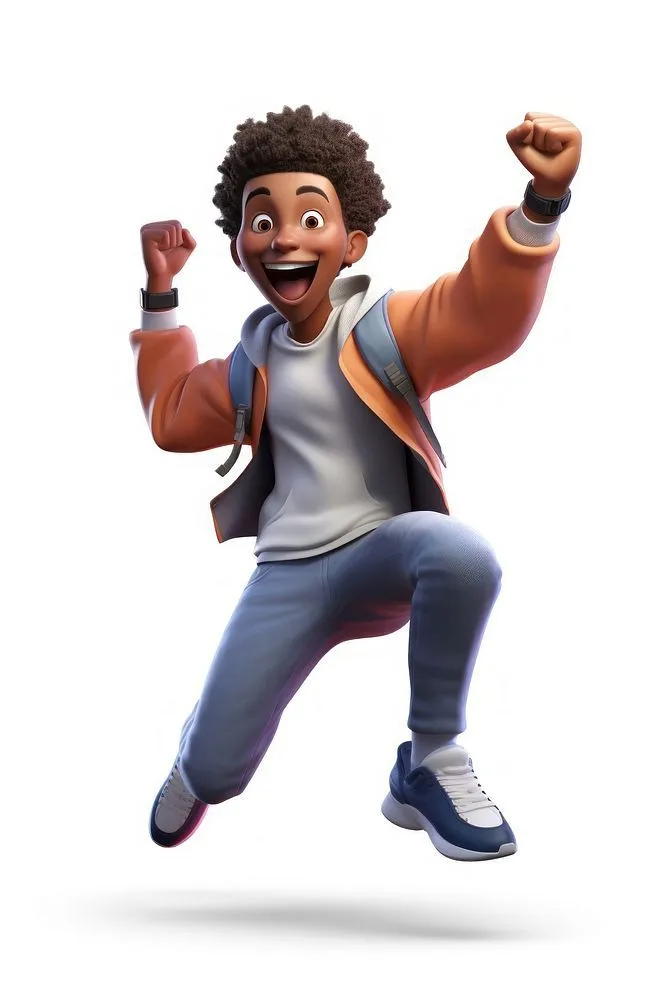 Energetic Boy Dancing with Fists Raised in Celebration Image