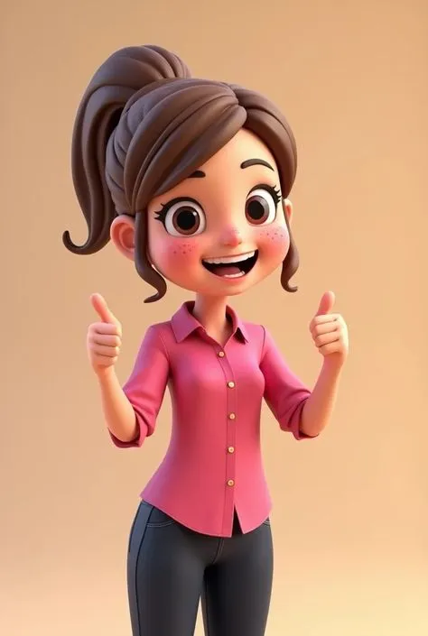 Excited Animated Woman with Ponytail Wearing a Pink Shirt