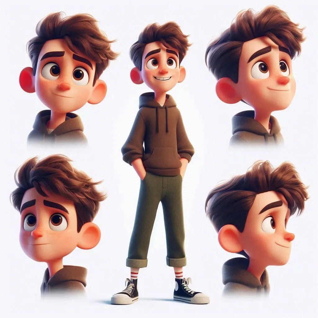 Expressive Boy Is Shown in Multiple Animated Face Angles