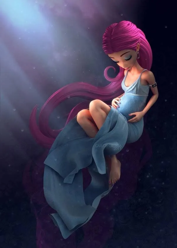Fantasy Girl Floating Underwater with Long Pink Hair Image