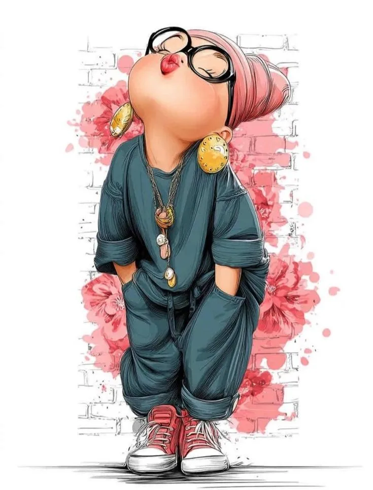 Fashionable Girl Posing with Pink Hair and Big Glasses