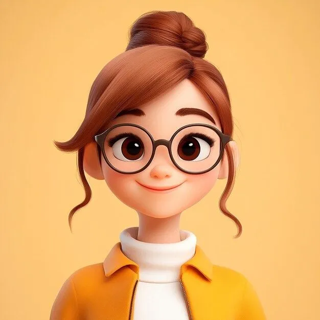 Friendly Redhead Girl with Glasses Smiling in Yellow Outfit