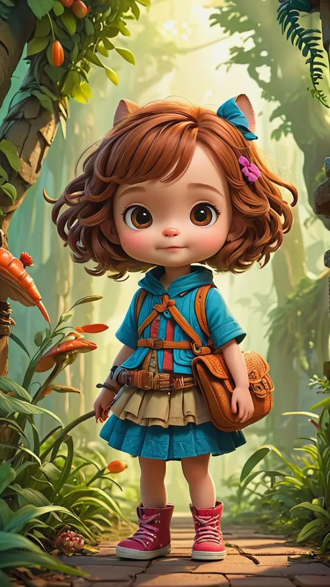 Girl in Jungle Outfit Standing Confidently in the Forest