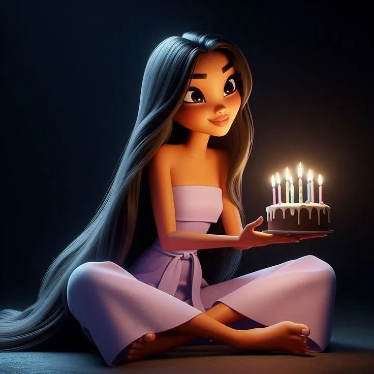 Girl in Purple Dress Holding Birthday Cake with Candle Image