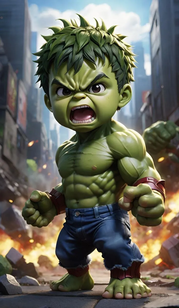 Green Superhero in an Intense Urban Action Scene Wallpaper