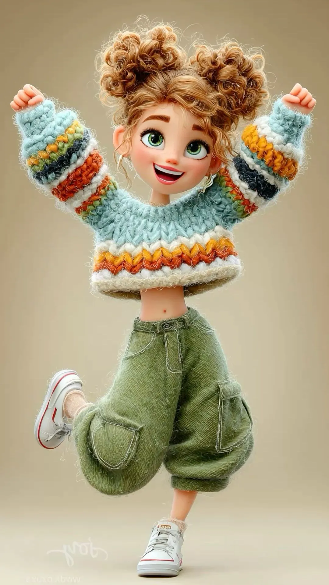 Joyful Girl Jumping with Excitement in a Casual Outfit