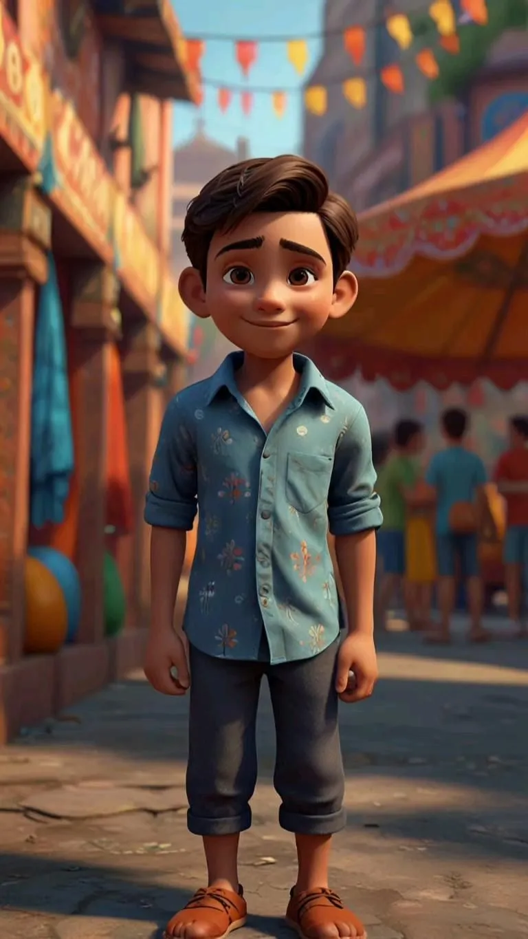 Little Boy Standing in a Lively Street Market Free Wallpaper