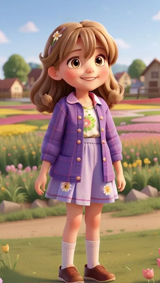 Little Girl Is Enjoying Colourful Flowers in the Field