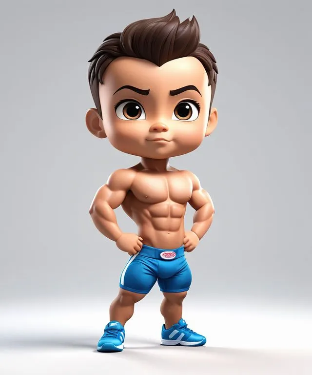 Muscular Cartoon Boy Flexing with Confident Expression Image
