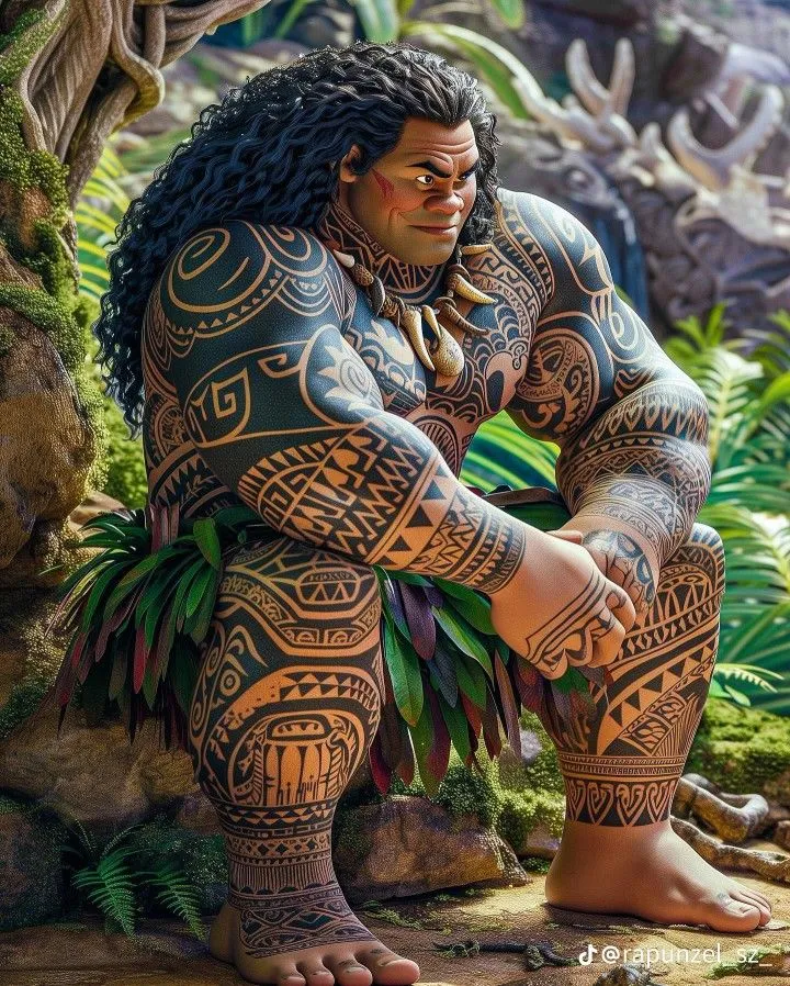 Muscular Maui with Tattoos Sitting in a Jungle Wallpaper