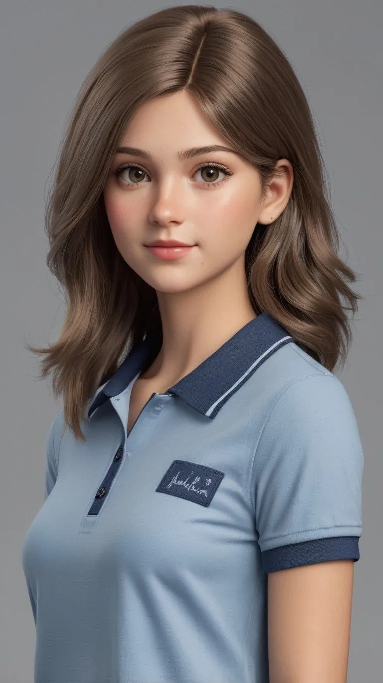 Realistic Portrait Of a Girl in a Casual Blue Polo Shirt