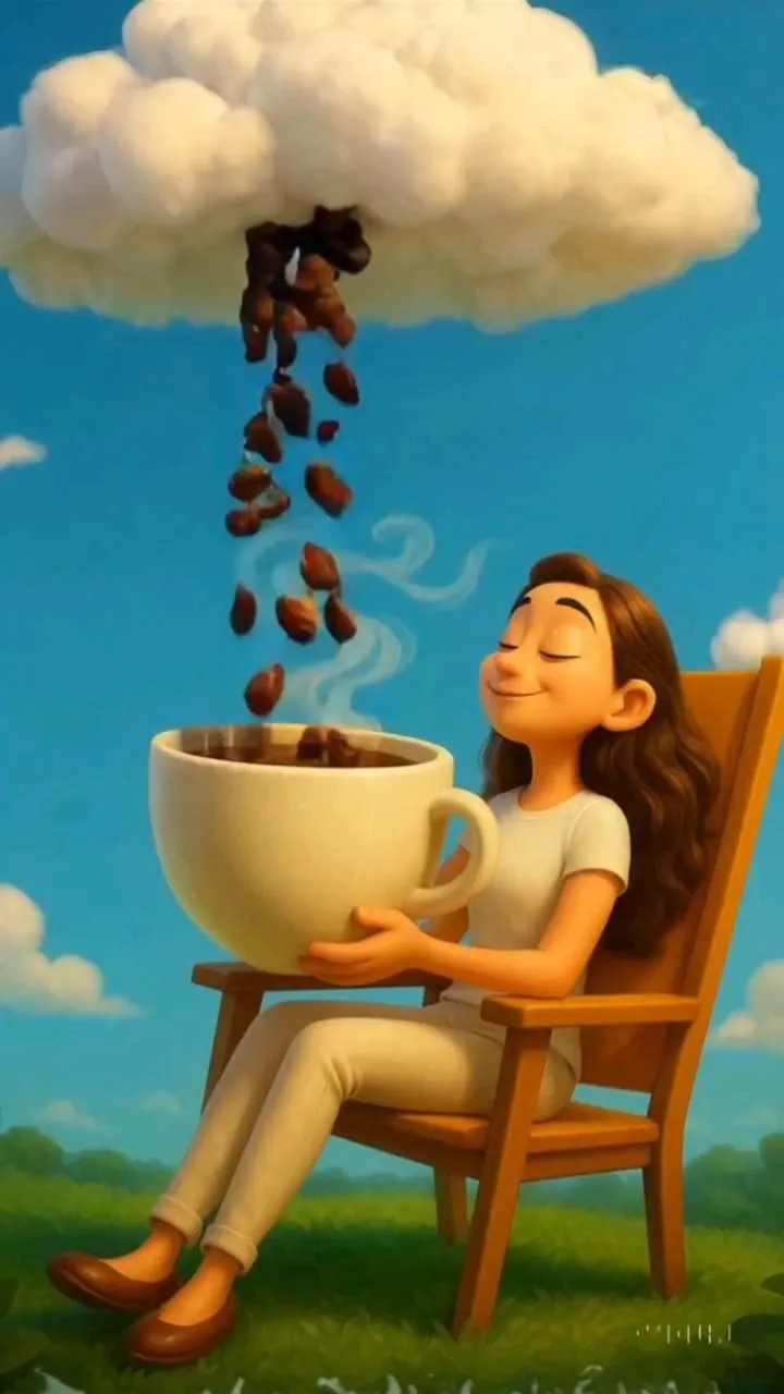 Relaxed Woman Enjoying Fresh Coffee Brewed From the Sky