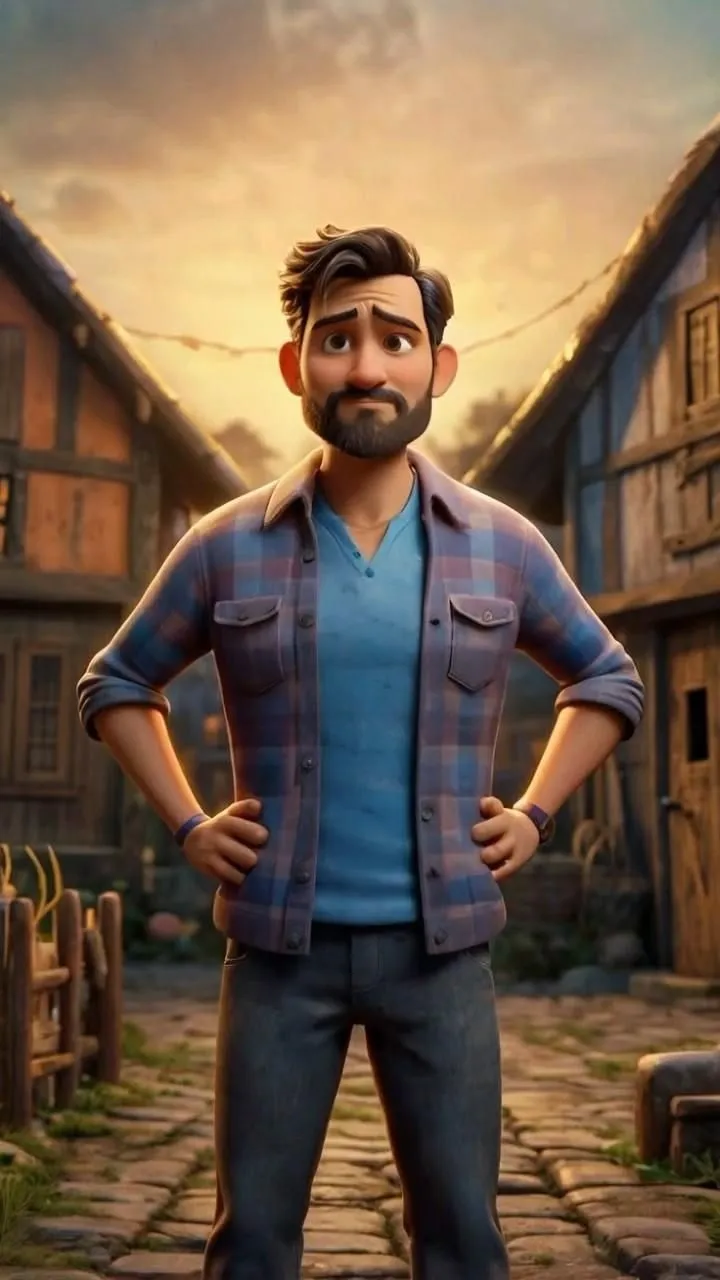 Rugged Man Standing Outdoors in a Rustic Village Wallpaper