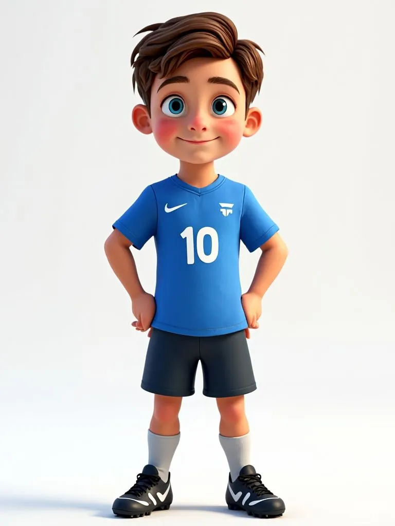 Smiling Boy in Sports Uniform Standing with Hands on Hips