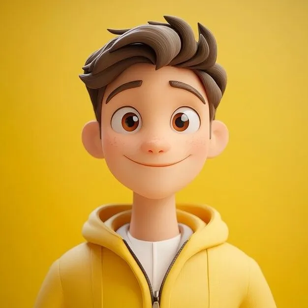 Smiling Boy in Yellow Hoodie with Modern 3D Cartoon Style