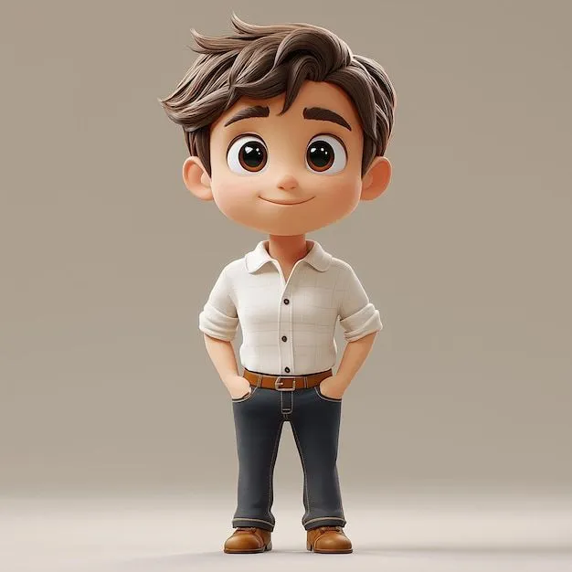 Smiling Cute Boy Standing Confidently with Hands in Pockets