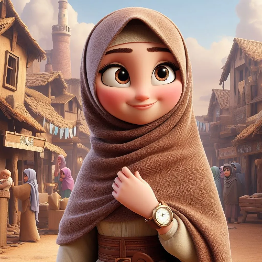 Smiling Young Woman Wearing a Hijab in a Lively Market Image