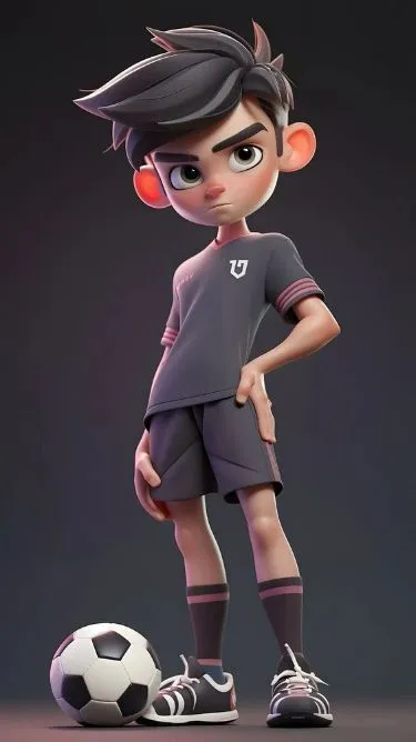 Soccer Boy with Football Standing Ready For the Game Image