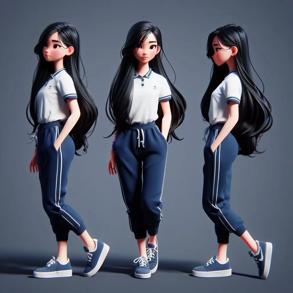 Stylish Girl in a Sporty Outfit Posing in Three Cool Angles