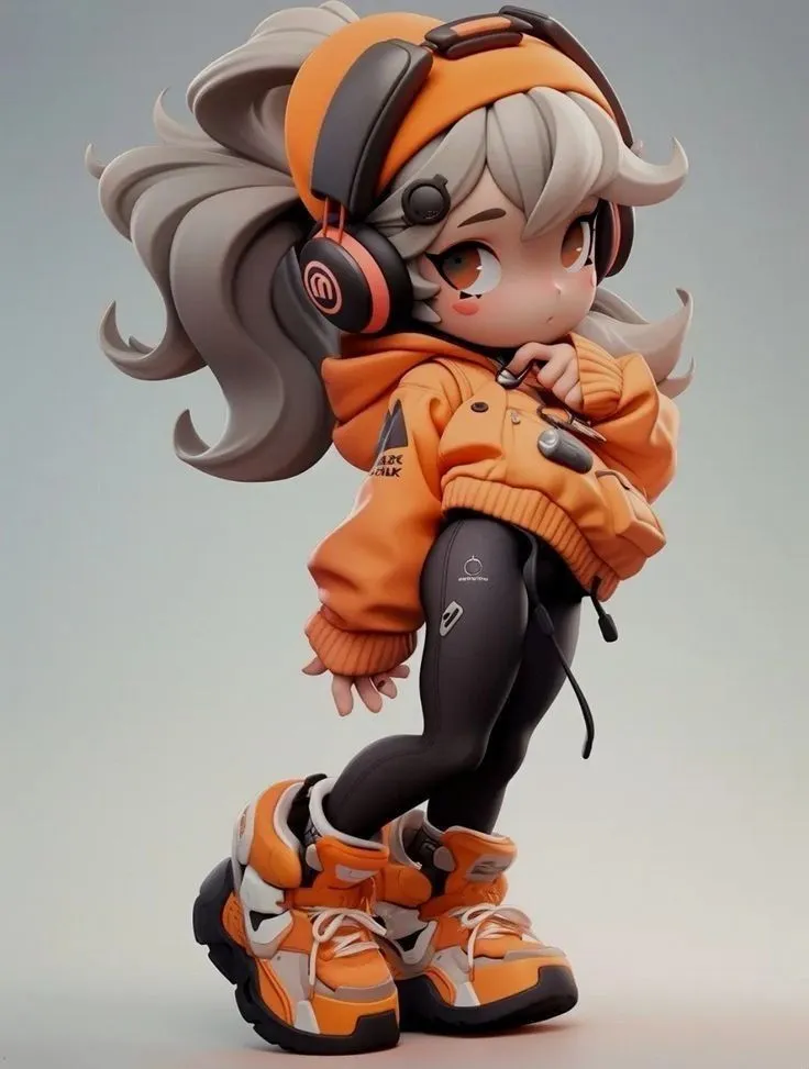 Stylish Girl in Orange Outfit with Headphones and Shades