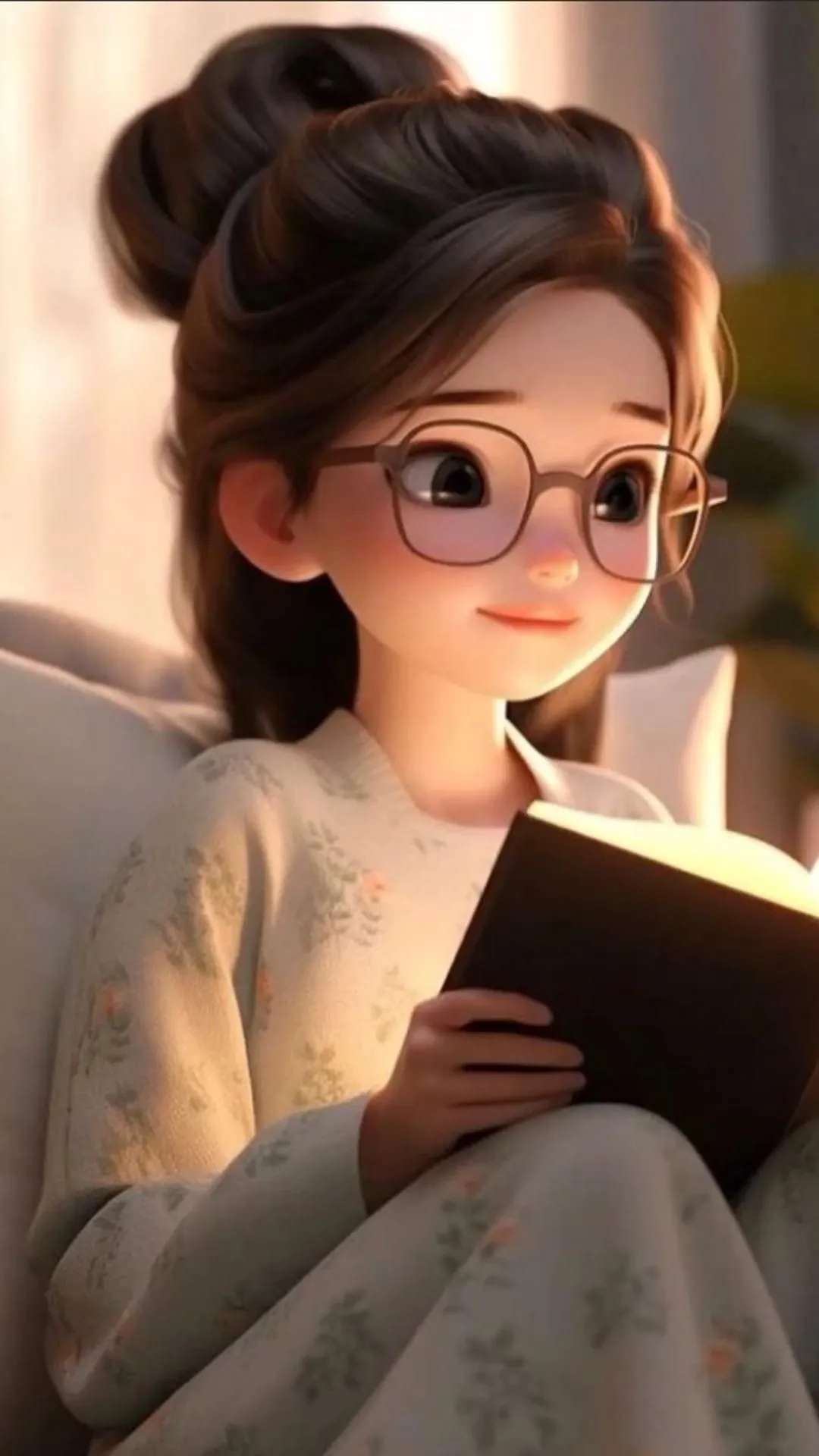 Sweet Girl Reading a Book While Sitting in Cozy Lighting