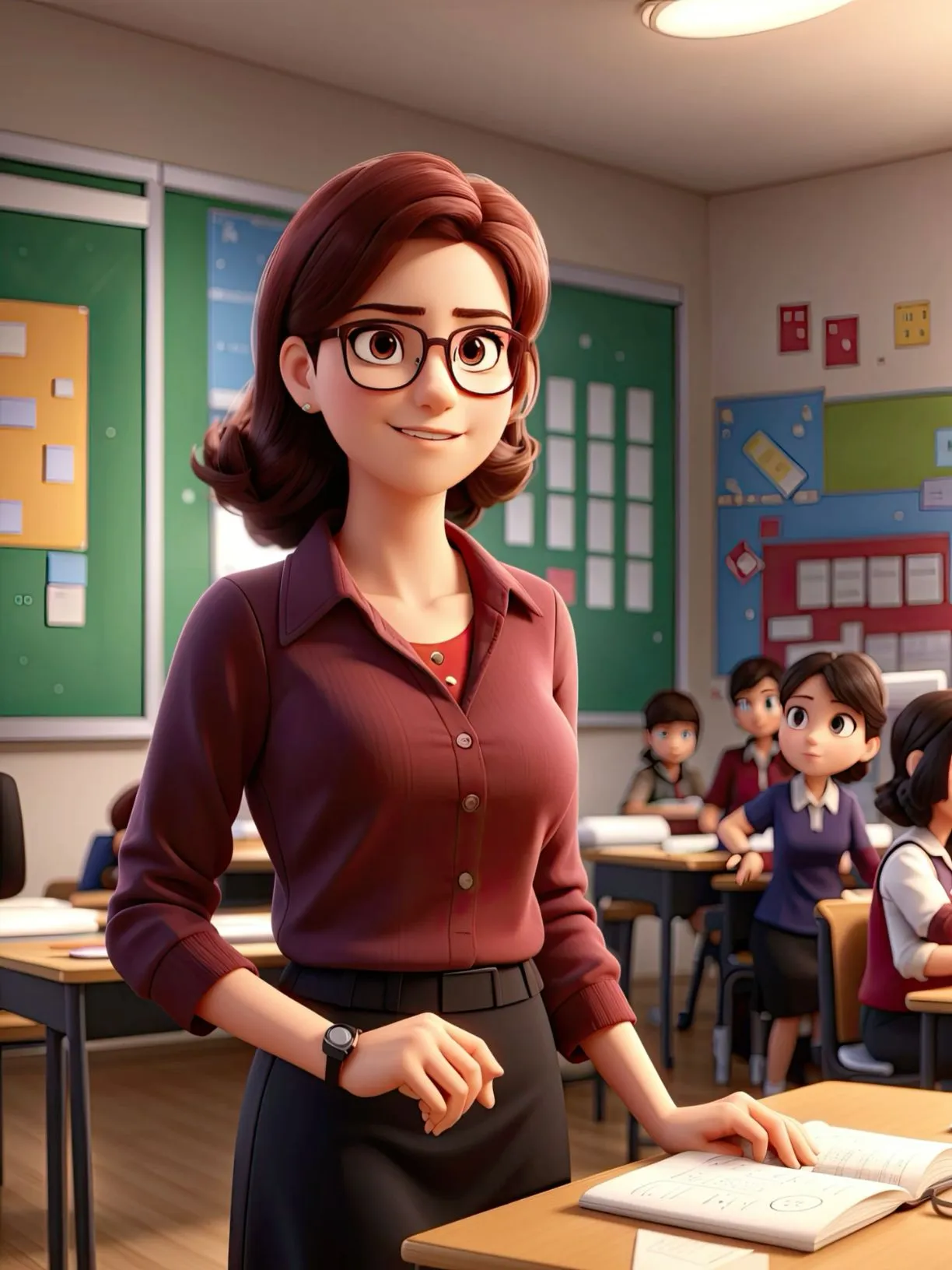 Teacher with Glasses in a Classroom Teaching Children Image