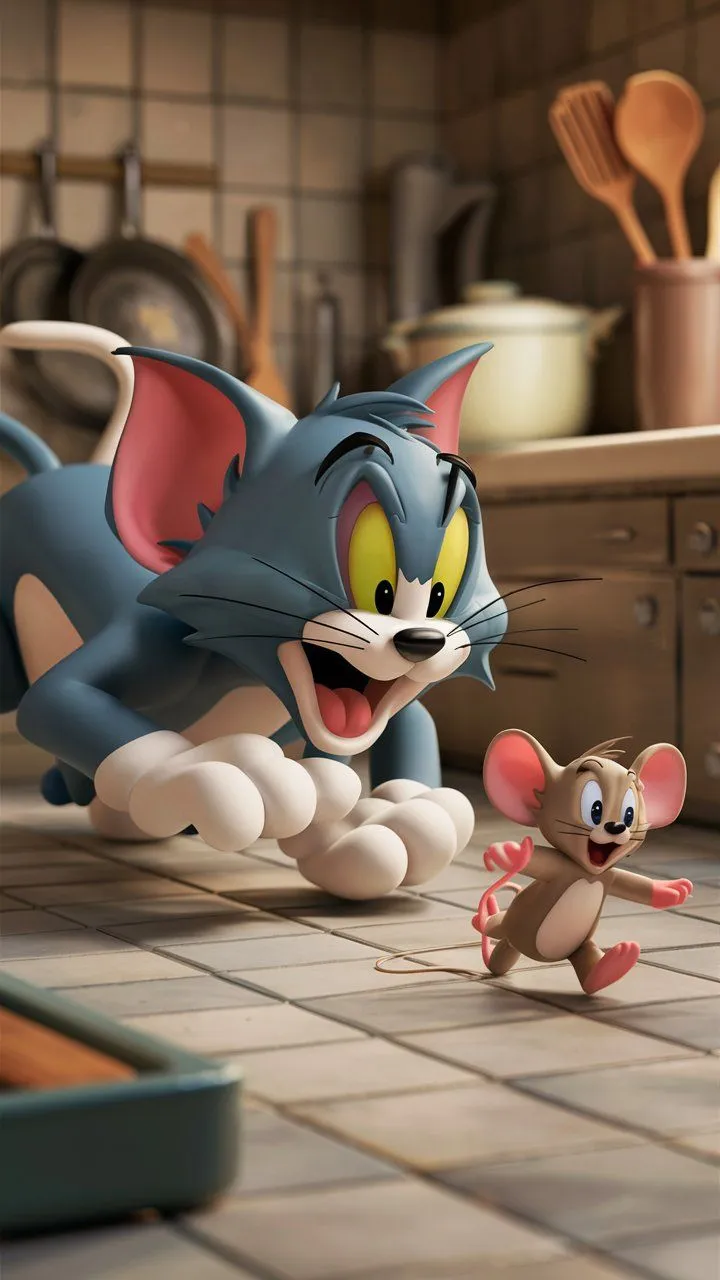 Tom and Jerry Cartoon Chasing in the Kitchen Free Wallpaper
